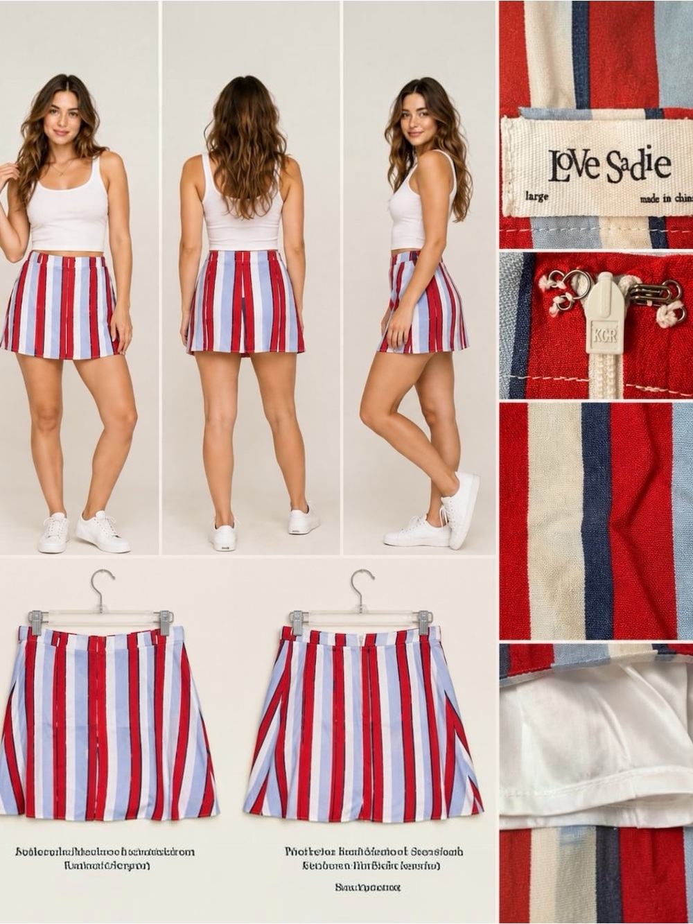 Love Sadie Mini Skirt Red Blue White Lined Y2K Preppy